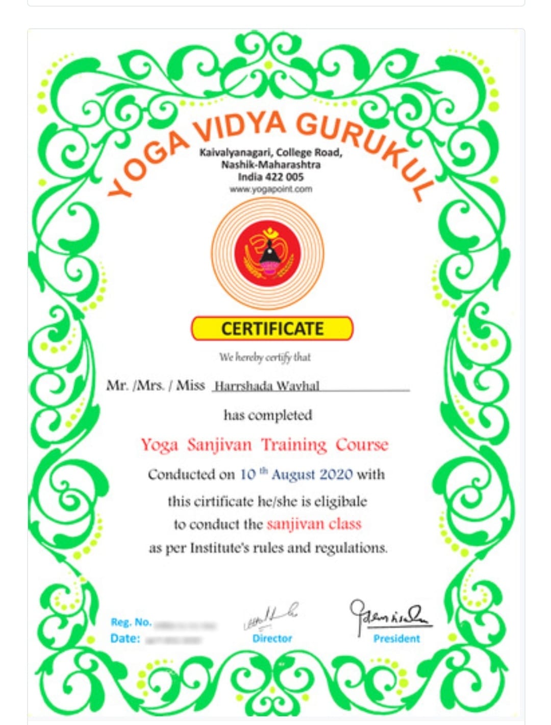 Traditional Yoga Certificate 3